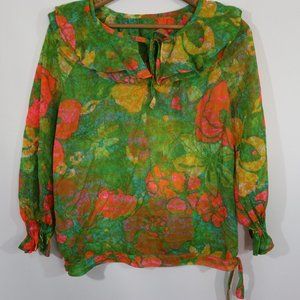 Vintage 60's Sheer Mod Floral Blouse M/L